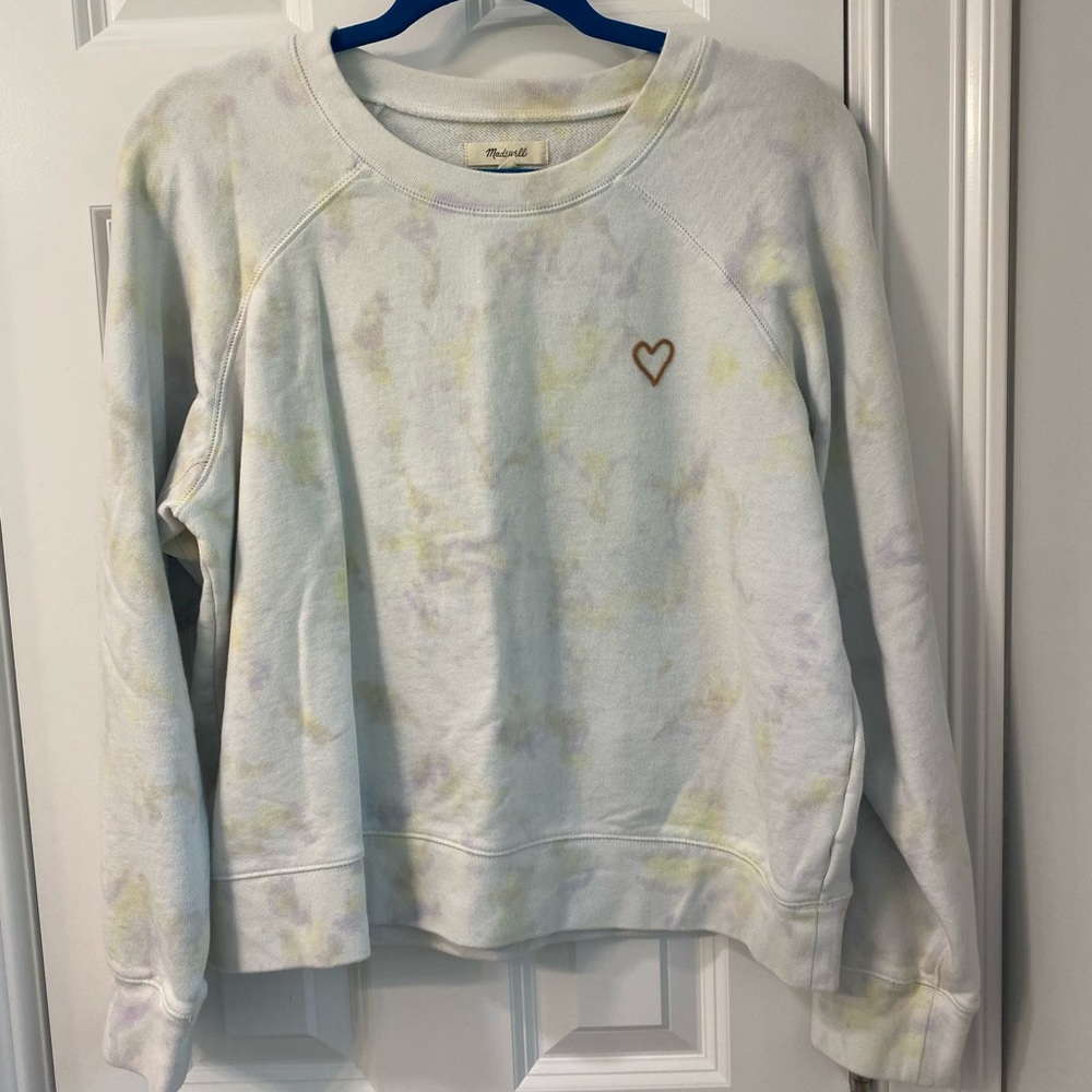 Madewell - Cropped Crew Neck Tie-Dyed Sweatshirt with Heart embroidery